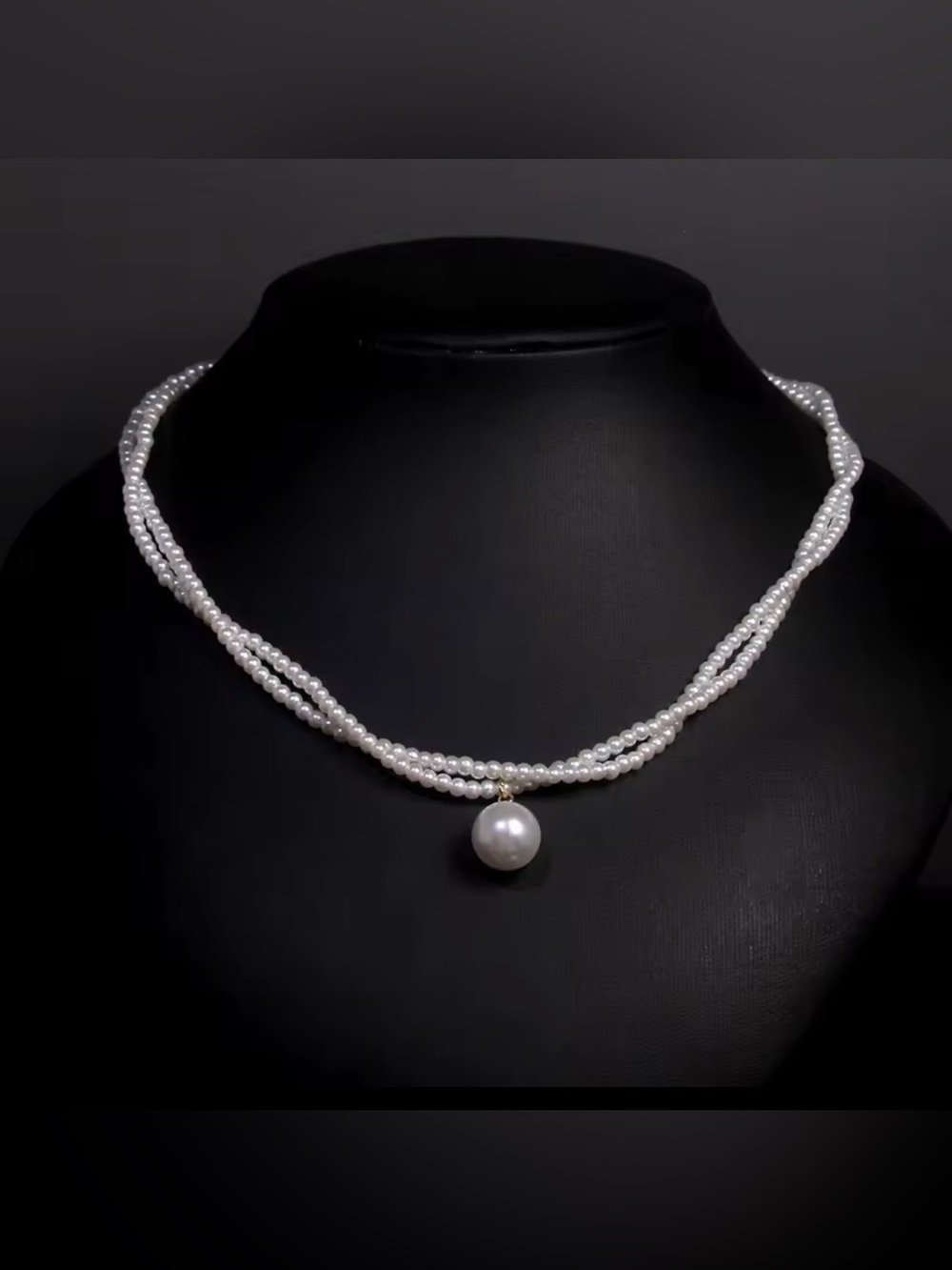 Double-Strand White Pearl Necklace with Single Drop Pearl